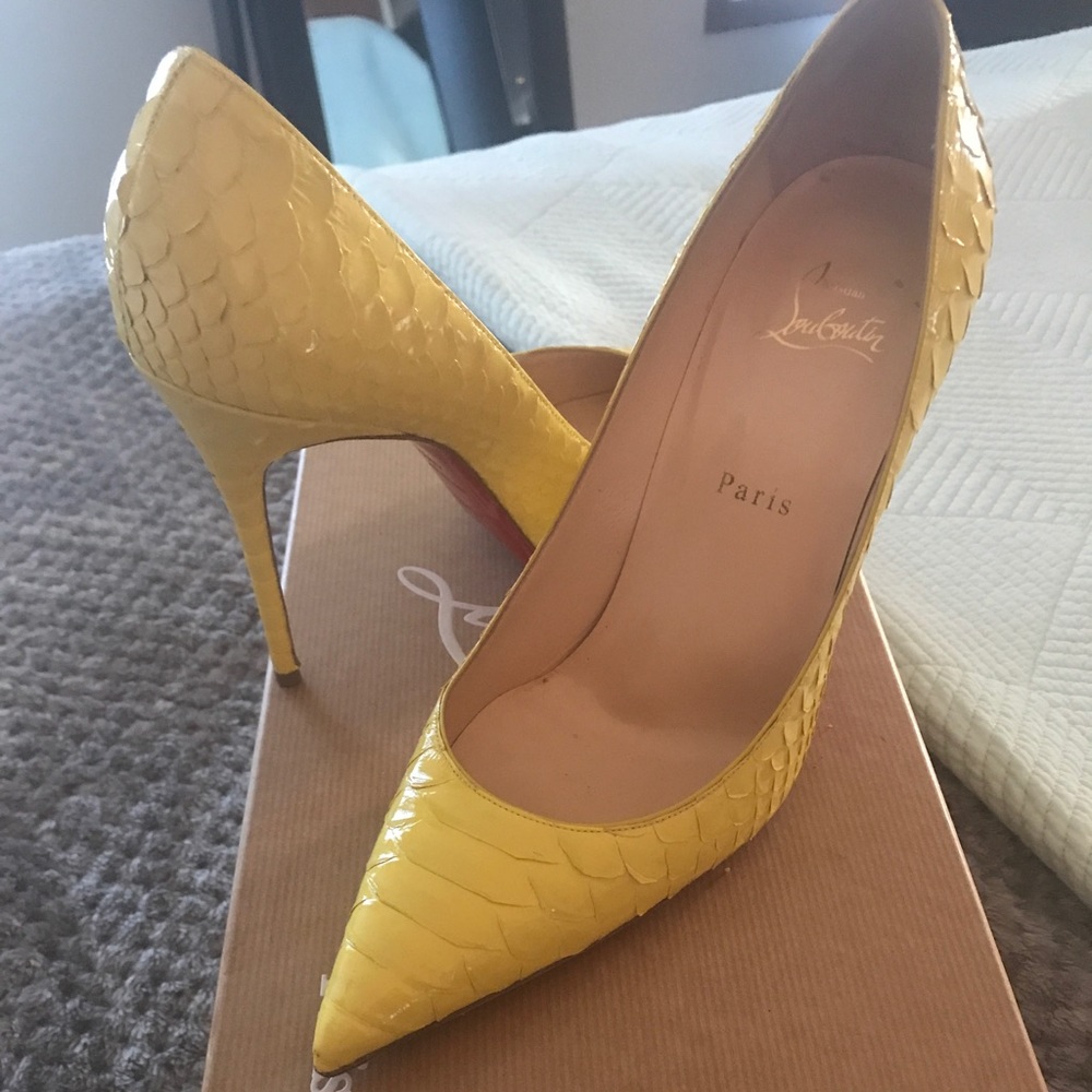 Authentic Python yellow louboutin pumps